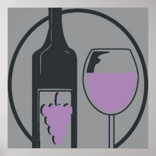 Póster Botella de vino rojo y vidrio