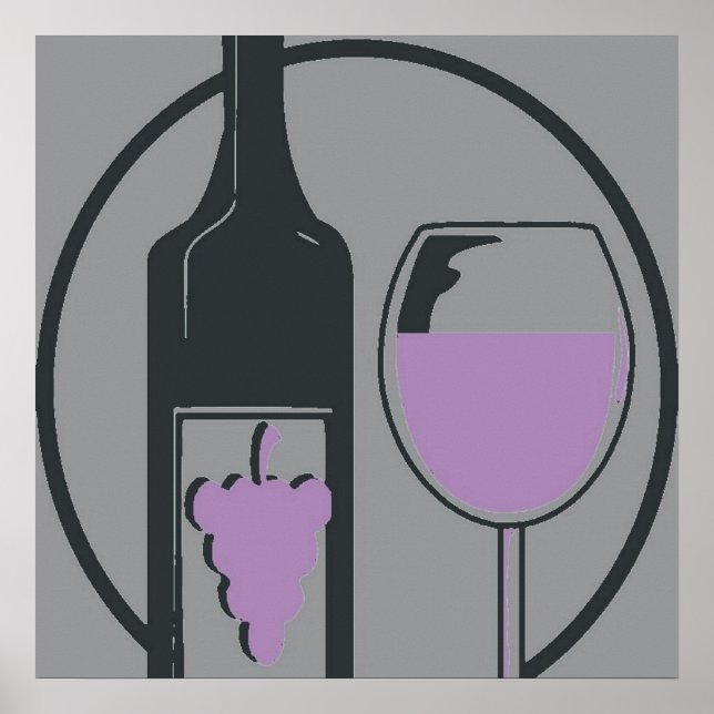 Póster Botella de vino rojo y vidrio (Frente)