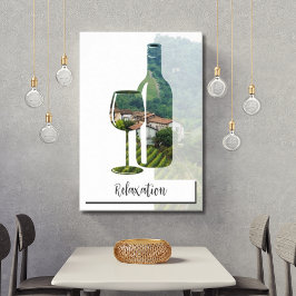 Póster Botella de vino tinto de relajación con foto y tex