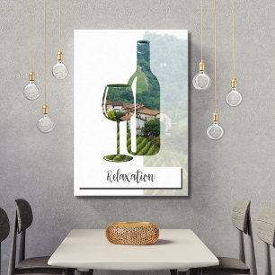 Póster Botella de vino tinto de relajación con foto y tex