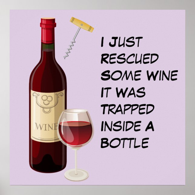 Póster Botella de vino y ilustracion de vidrio (Frente)