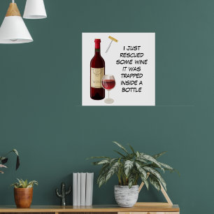 Póster Botella de vino y ilustracion de vidrio