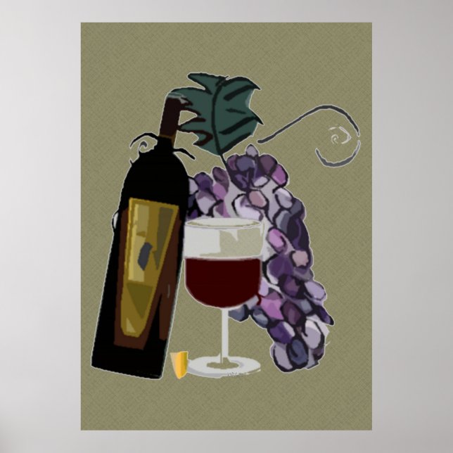 Póster Botella de vino y uvas (Frente)