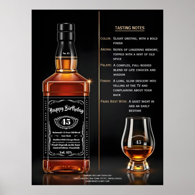 Póster Botella de Whiskey Envejecida a la Perfección Cump (Frente)