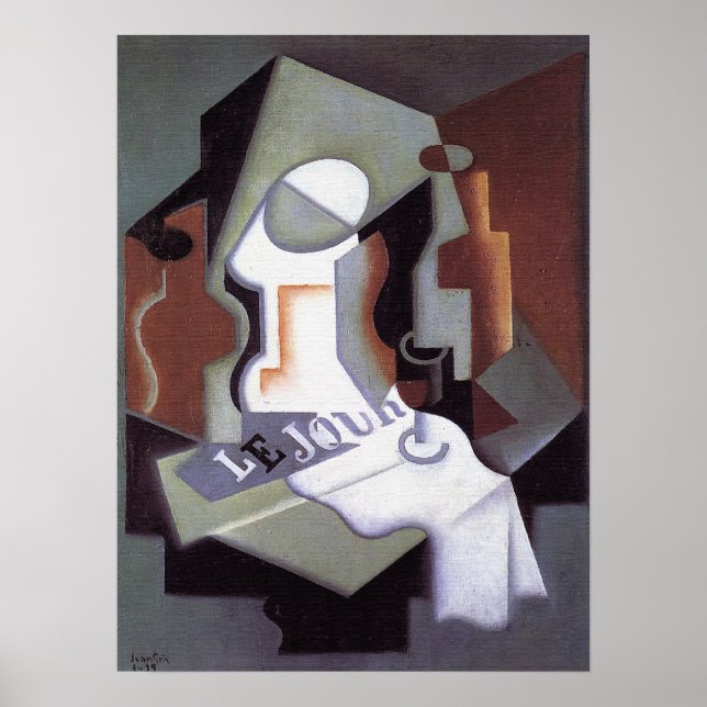 Póster Botella y plato de fruta, por Juan Gris (Frente)