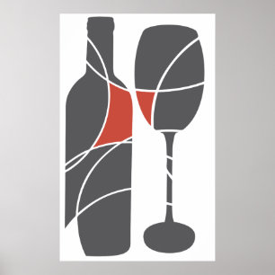 Póster Botella y vidrio de vino
