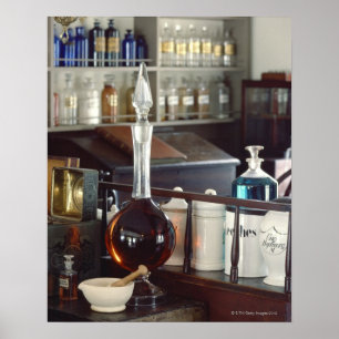 Póster Botellas antiguas de la farmacia