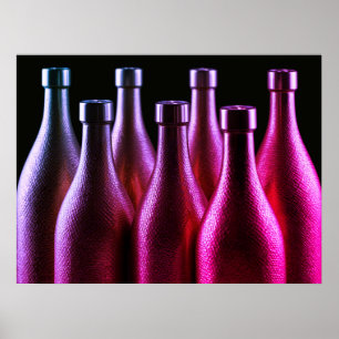 Póster Botellas de acero retro de color púrpura oscuro en