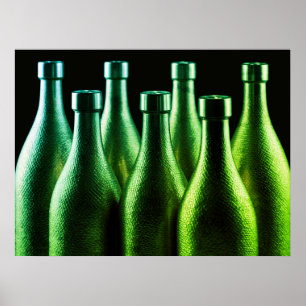 Póster Botellas de acero retro de color verde brillante e