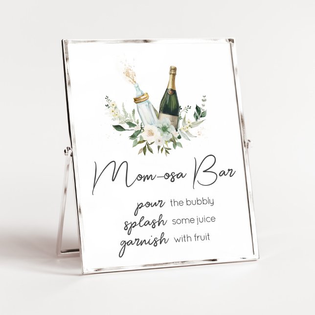 Póster Botellas de bebé de Poppin 'Baby Shower Mom Osa Ba (Poppin' Bottles Baby Shower Mom Osa Bar Sign)