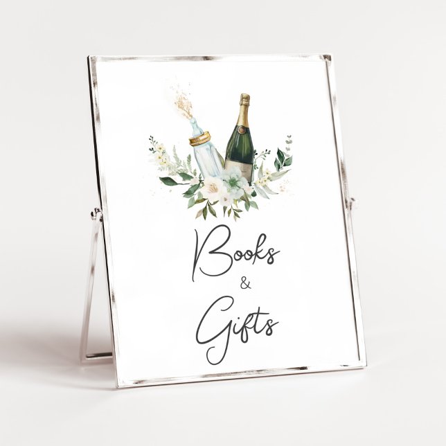 Póster Botellas de bebé de Poppin' Libros y regalos de Ba (Poppin' Bottles Baby Shower Books and Gifts Sign)