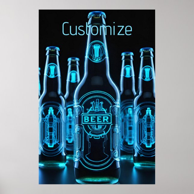 Póster Botellas de cerveza Blue Neon (Frente)