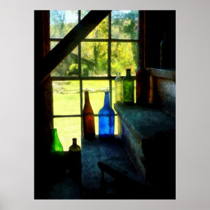 Póster Botellas de color en pasos