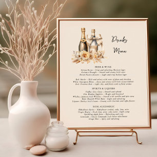 Póster Botellas de menú de bebidas y Boda neutral de flor
