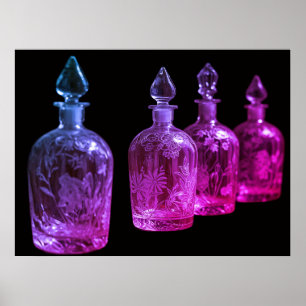 Póster Botellas de perfume de vidrio retro grabadas en ro