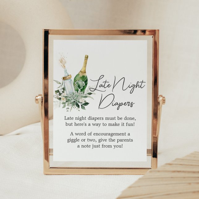 Póster Botellas de Poppin' Baby Shower Tarde Noche (Poppin' Baby Bottles Baby Shower Late Night Diapers Sign )