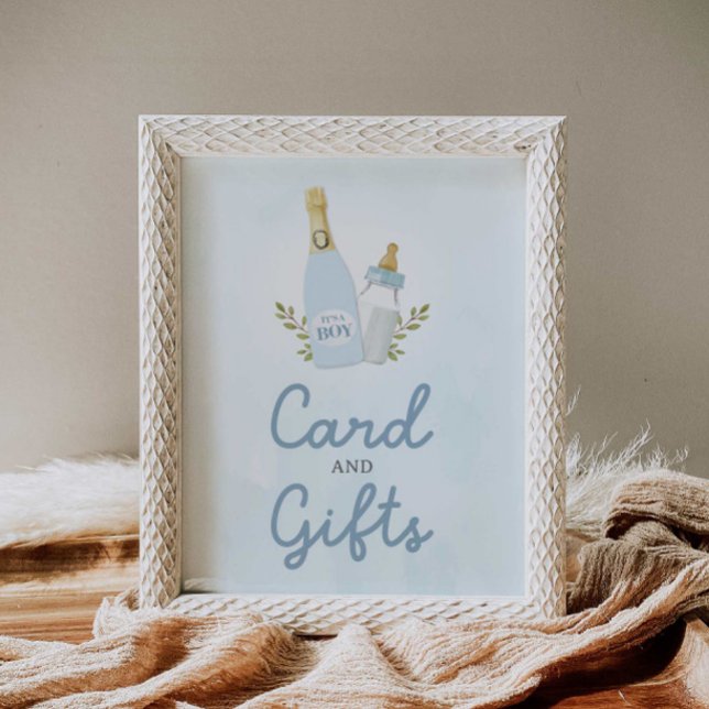 Póster Botellas de Poppin Boy Tarjetas Baby Shower y rega (Poppin bottles Cards and Gifts Sign)