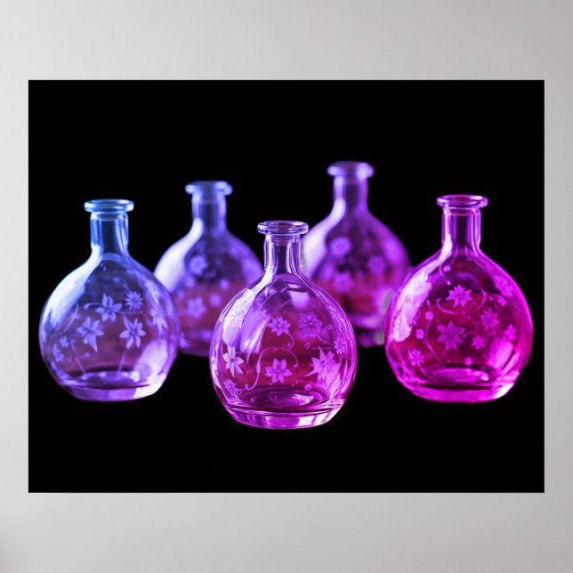 Póster Botellas de vidrio con plantilla Pared de fondo ne (Frente)