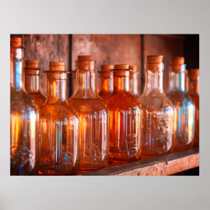 Póster Botellas de vidrio tapadas retro de color caramelo