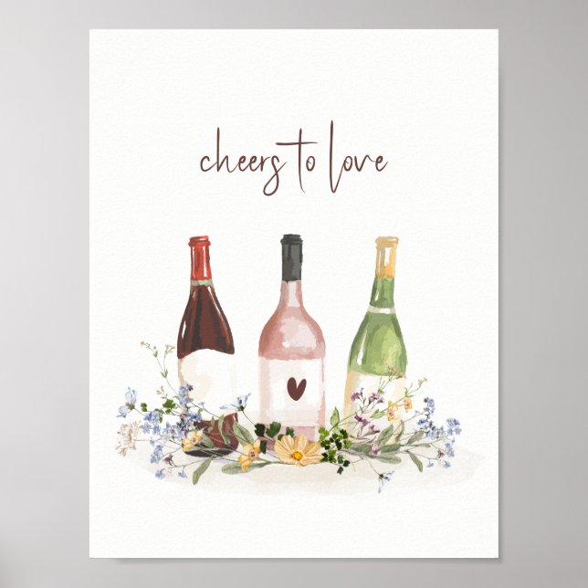 Póster Botellas de vino de flores silvestres brindis al s (Frente)