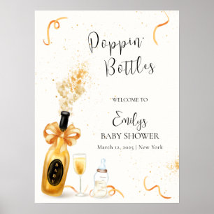 Póster Botellas Gold Poppin Champagne Baby Shower Bienven