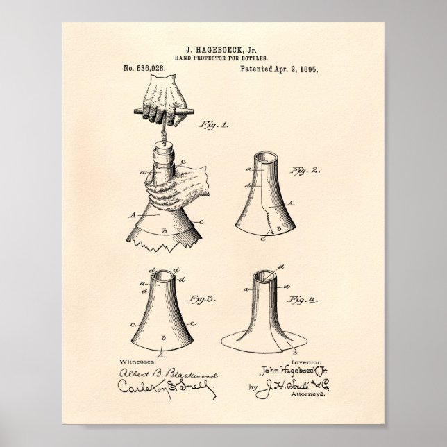 Póster Botellas protectoras de mano 1895 Patent Art Old P (Frente)