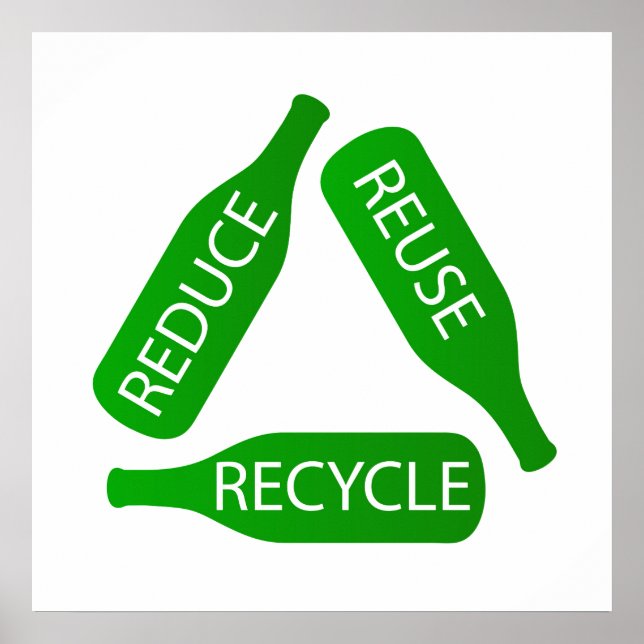 Póster Botellas que forman el icono de reciclaje (Frente)