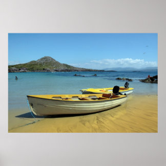 Póster botes amarillos en la playa de irish dorada