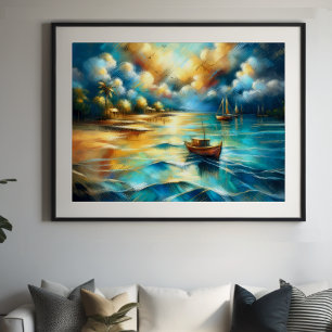 Póster Botes de dibujo de pasto duro Agua II
