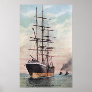 Póster Botes de remolque que hacen un barco al mar