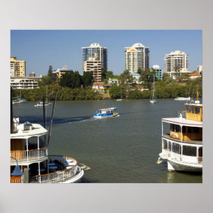 Póster Botes de Vapor, Río Brisbane, Brisbane,