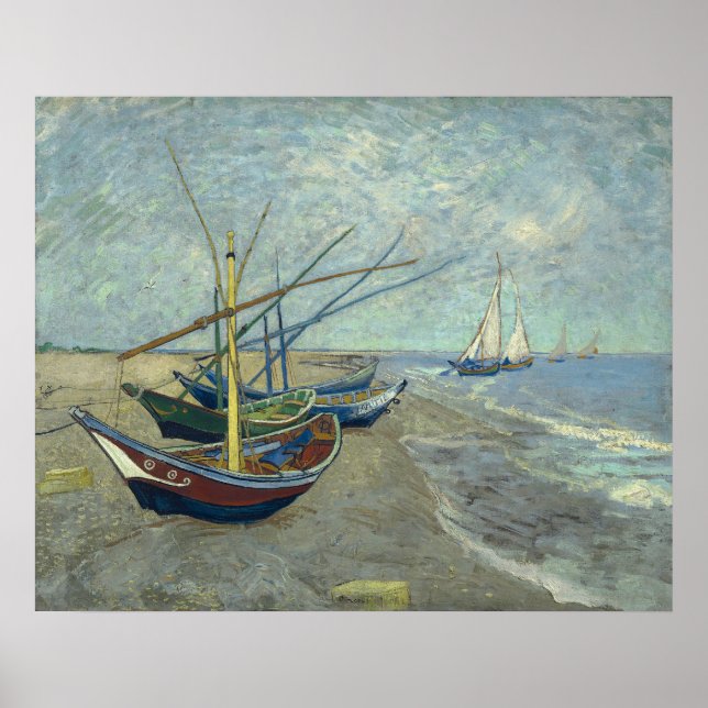 Póster Botes pesqueros Vincent van Gogh en la playa (Frente)