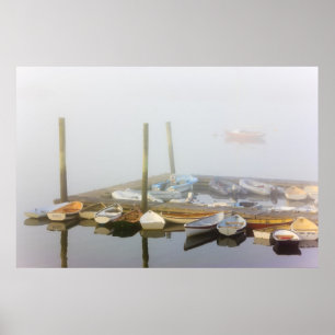Póster Botes y niebla matutina en Southwest Harbor,