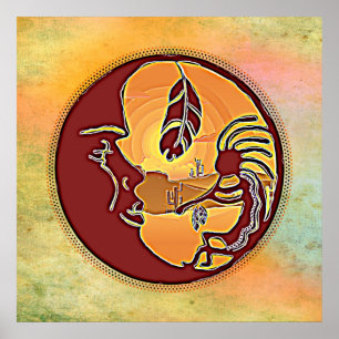 Póster Botón de paisaje - Pluma de la luna de Kokopelli 1