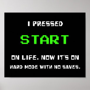 Póster Botón START Retro 8 Bits Pixel Art Jugador Juegos