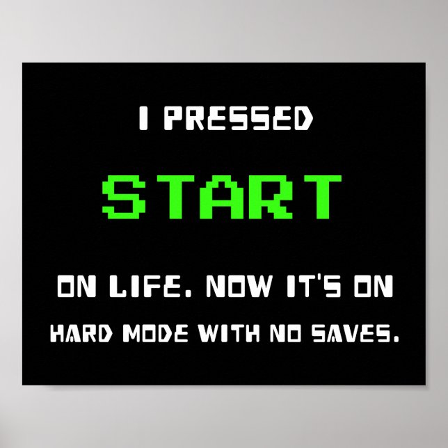 Póster Botón START Retro 8 Bits Pixel Art Jugador Juegos (Frente)
