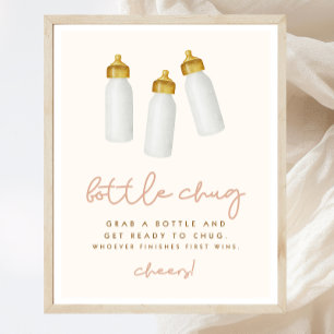 Póster Bottle Chug Boho Baby Shower Game Rótulo
