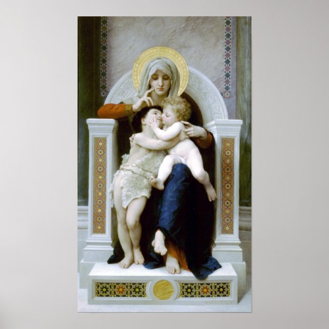 Póster Bouguereau - La Vierge, L'Enfant Jésus y Saint Je (Frente)
