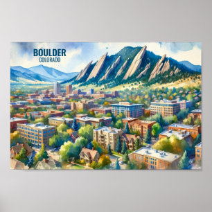 Póster Boulder Colorado Famous Travel Places acuarela
