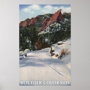 Póster Boulder, Colorado - Flatirons en invierno