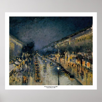 Póster Boulevarde Montmartre de noche ~ Camille Pissarro