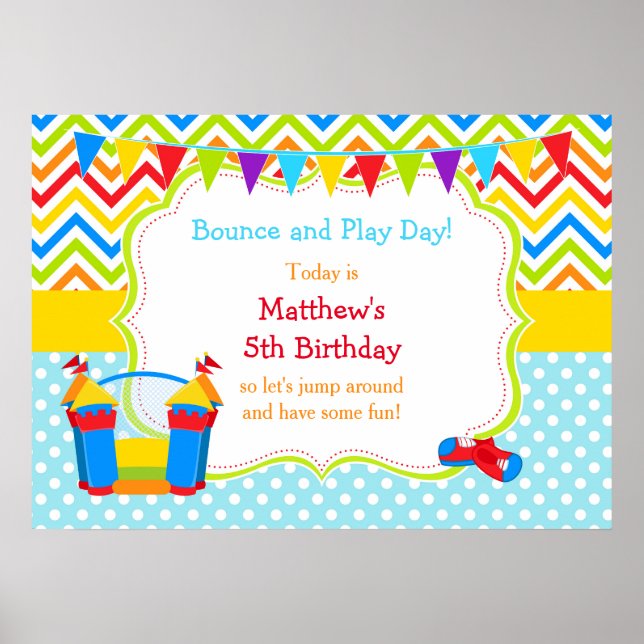 Póster Bounding House Bouncy Castle Birthday Boy (Frente)