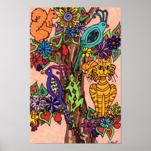 Póster Bountiful Tree of Life Folk Art