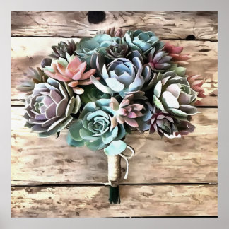 Póster Bouquet Artístico Suculento En Tonos Pastel