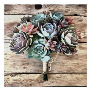 Póster Bouquet Artístico Suculento En Tonos Pastel