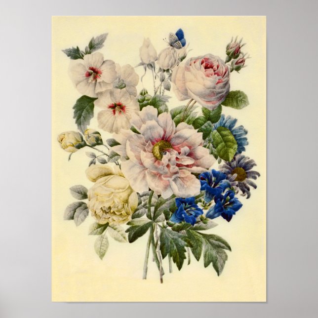Póster Bouquet botánico vintage de flores mixtas (Frente)