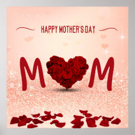 Póster Bouquet de corazón Rosa del Día de la Madre - Impr