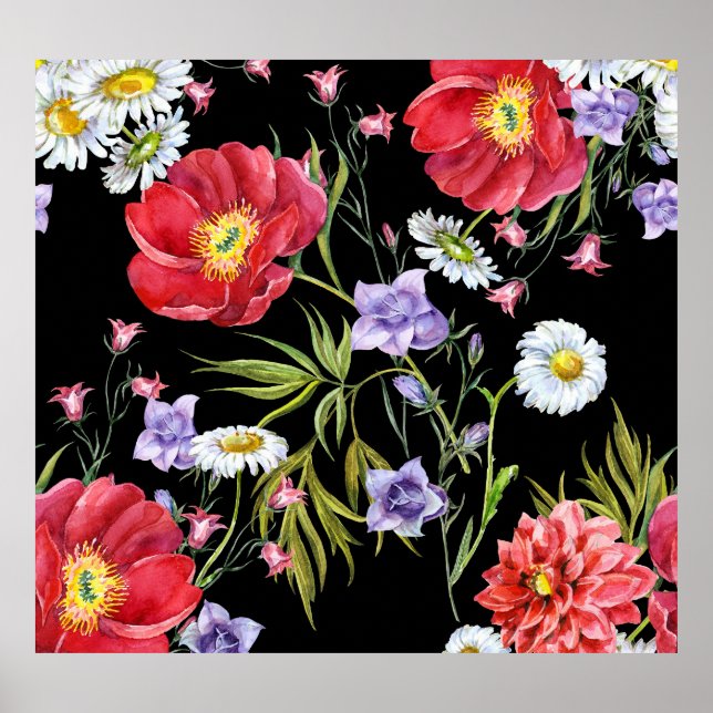 Póster Bouquet de flores acuáticas: patrón sin foco (Frente)