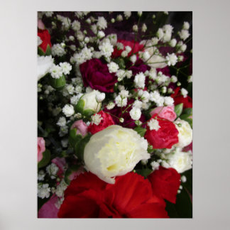 Póster Bouquet de flores de clavel y respiro de bebé