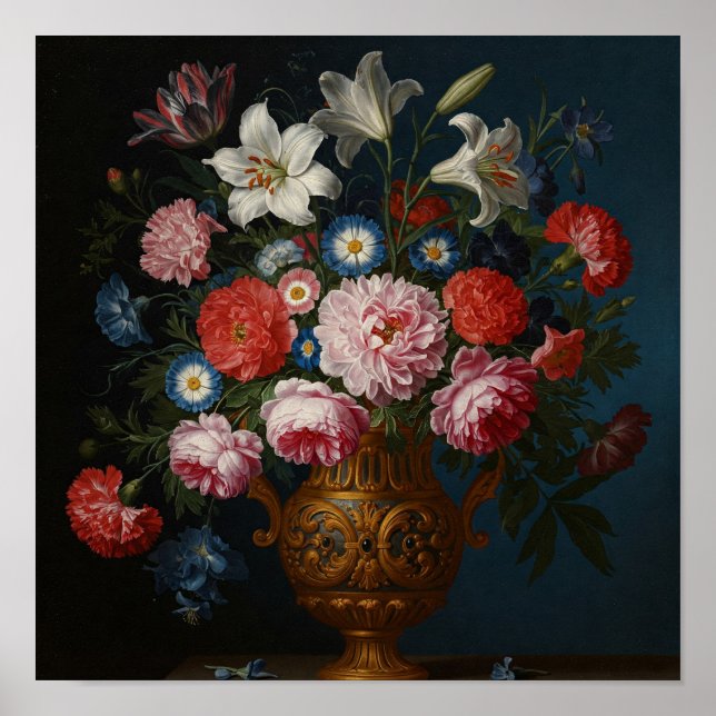 Póster Bouquet de flores en el antiguo florero (Frente)